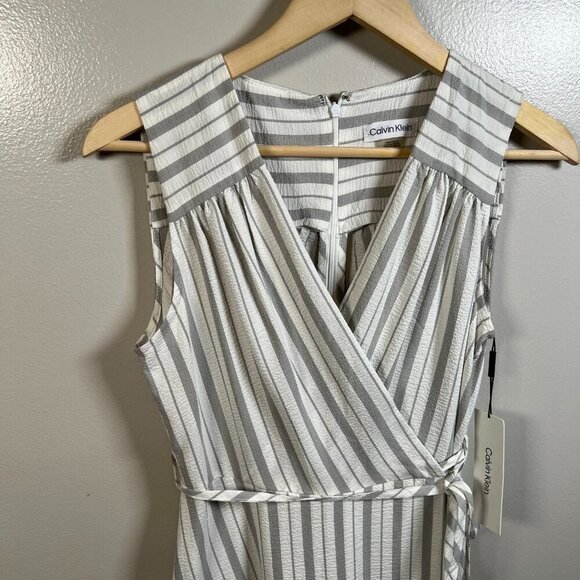 Calvin Klein Wrap Maxi Dress Size 8 Gray Stripes Vacation Travel Work Church - Picture 6 of 13